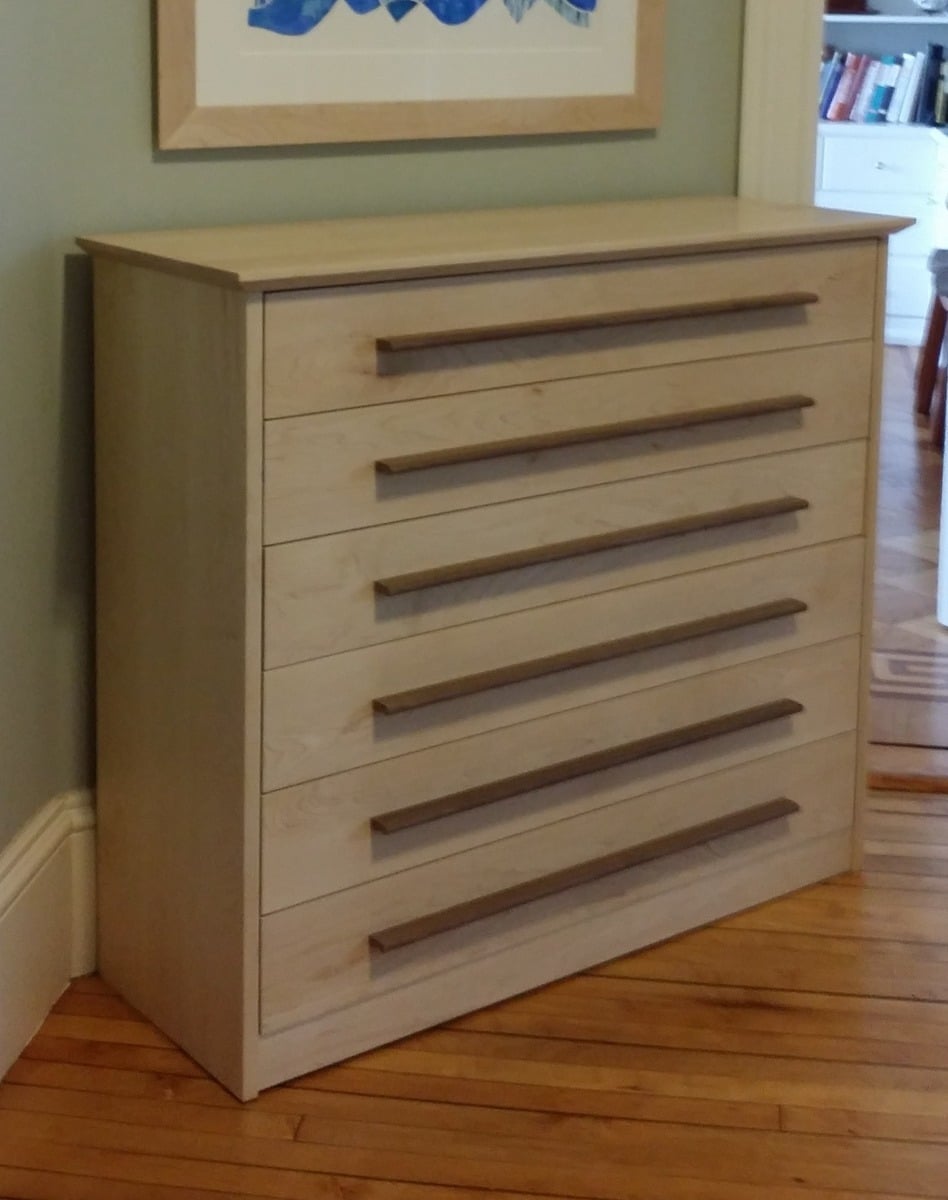 Custom shoe cabinet in maple and walnut